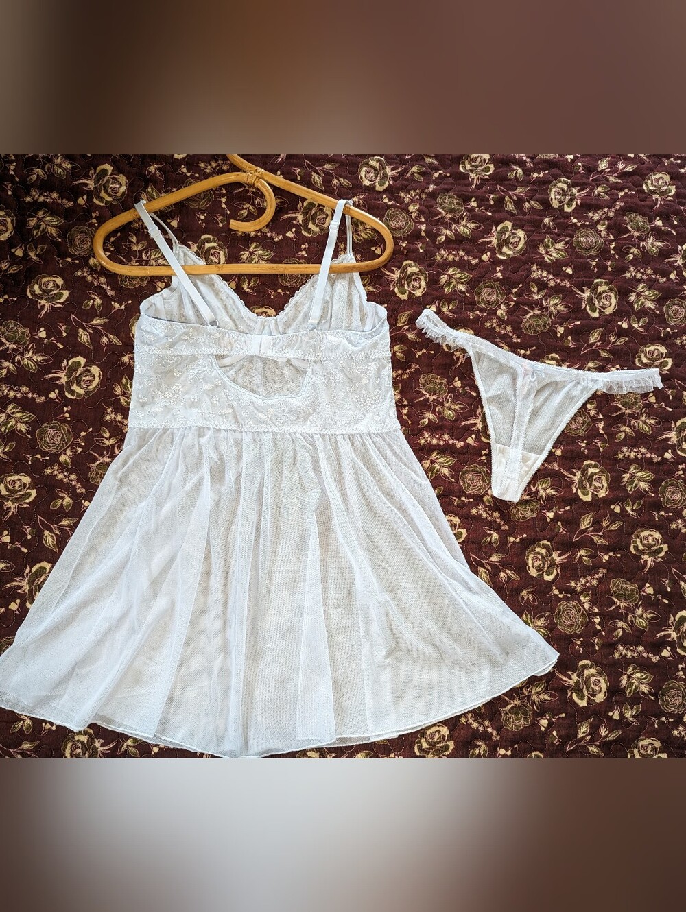la Vie en Rose Soft Blue Lace & Mesh Lingerie Chemise Set - Women's Large - Picture 3 of 7